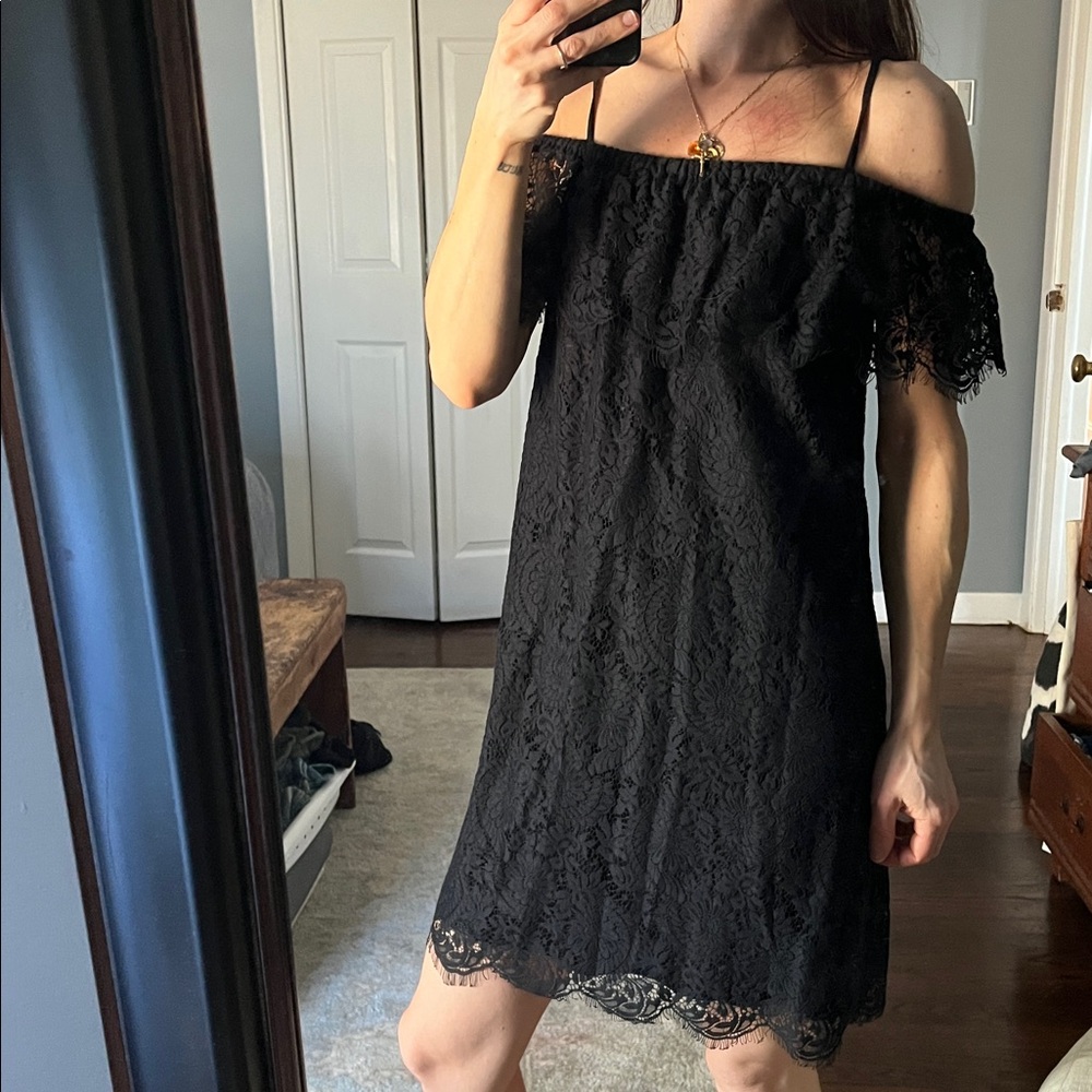Madewell Black Lace Off-Shoulder Dress